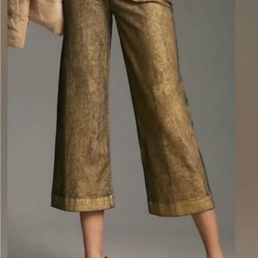 NWOT Anthropologie Maeve The Colette blue w/gold wide leg crop Jeans Sz 27